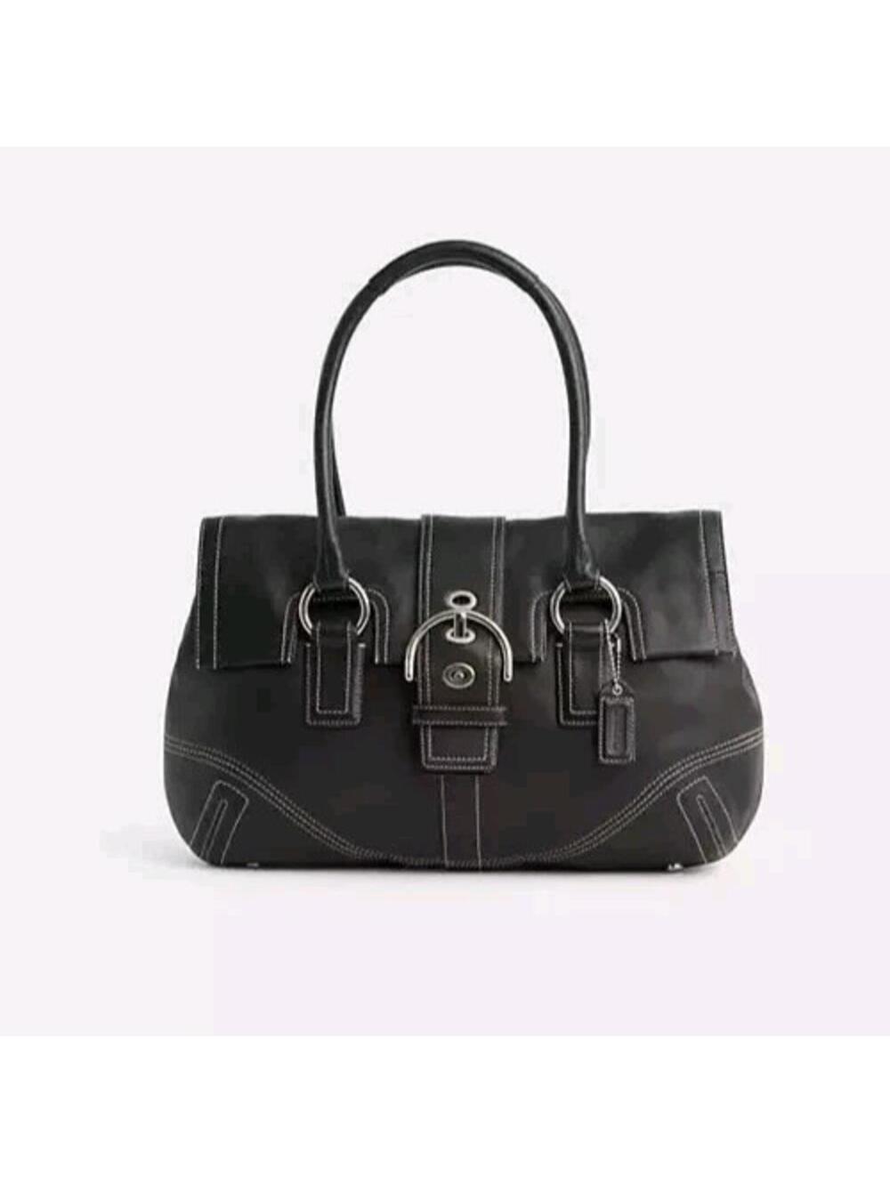 Vintage COACH Soho Flap Satchel Black Leather Purse Bag 8A11 Dust Jacket